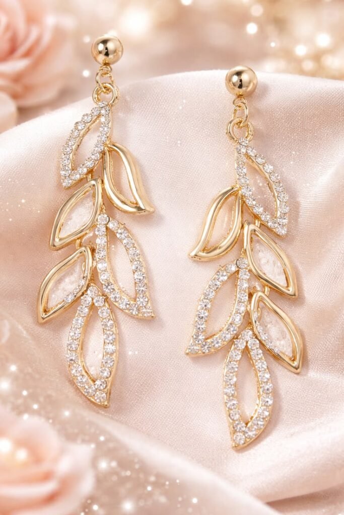 rs 70 golden leaf drop earrings soft glam jewelry aesthetic🍁